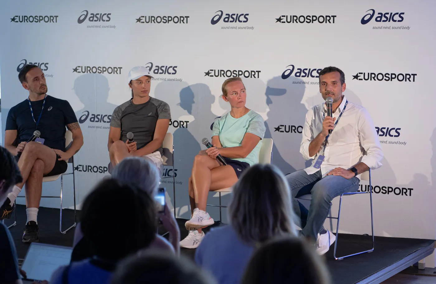 Professor Brendon Stubbs speaking on a panel at an ASICS and Eurosport event